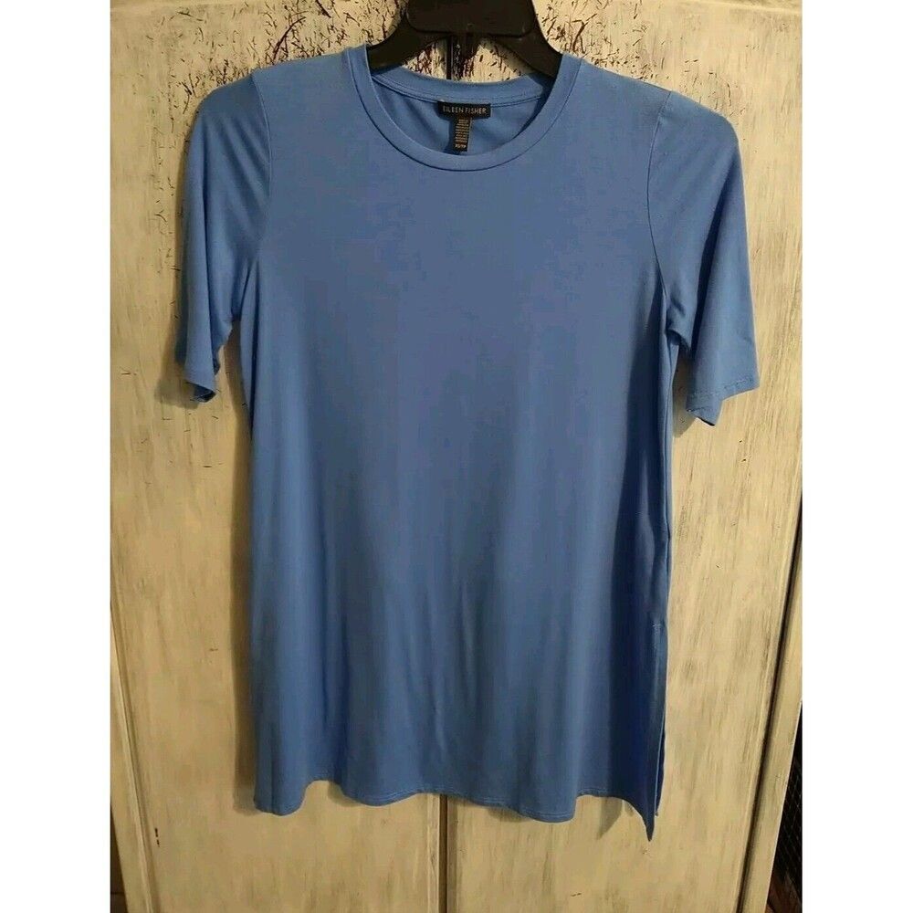 Eileen Fisher  Tencel Tunic Top Blue Xs Beachy Boho Classic Comfy